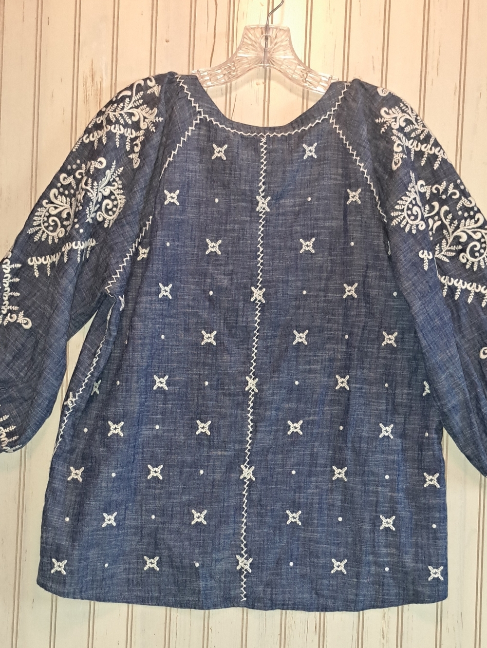 Sundance Blue Embroidered Peasant Top Blouse Breathable Cotton Boho Medium - Picture 8 of 12